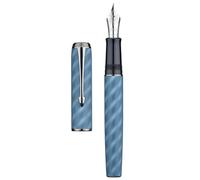 Hongdian A9 Large Fountain Pen No.8 Extra Fine Nib Ebonite Lining Blue Moire Pattern Unique Design with Refillable Converter and Metal Case