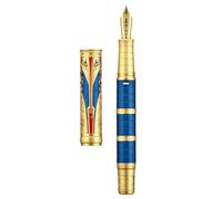 Hongdian D5 Qin Dynasty Fountain Pen Blue Gold, Fine Nib Piston Filling Pen, Retro Chinese Totem Engraving Smooth Writing Pen with Pen Box Set