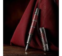 Hongdian D5 Qin Dynasty Fountain Pen Red Silver Extra Fine Nib Piston Fill Pen Retro Chinese Totem Engraving Smooth Writing Fountain Pen with Pen Box Set
