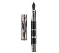 Hongdian D5X Fountain Pen Black Color Medium Nib, Qin Dynasty Retro Chinese Totem Engraving Smooth Writing Pen with Converter and Pen Box Set
