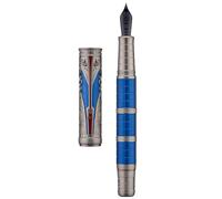 Hongdian D5X Fountain Pen Blue Color Extra Fine Nib, Qin Dynasty Retro Chinese Totem Engraving Smooth Writing Pen with Converter and Pen Box Set