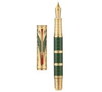 Hongdian D5X Fountain Pen Green Medium Nib, Qin Dynasty Retro Chinese Totem Engraving Smooth Writing Pen with Converter and Pen Box Set