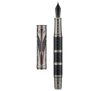 Hongdian D5X Fountain Pen, Qin Dynasty Retro Chinese Totem Engraving Smooth Writing with Converter and Pen Box, Extra Fine Nib, Black