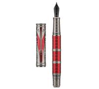Hongdian D5X Fountain Pen Red Color Extra Fine Nib, Qin Dynasty Retro Chinese Totem Engraving Smooth Writing Pen with Converter and Pen Box Set