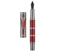 Hongdian D5X Fountain Pen Red Color Extra Fine Nib, Qin Dynasty Retro Chinese Totem Engraving Smooth Writing Pen with Converter and Pen Box Set