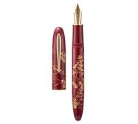 Hongdian N23 Red Rabbit Fountain Pen, Iridium Extra Fine Nib Gold Trim, New Year Lucky Rabbit Carving Design, Smooth Writing Pen with Converter and Metal Pen Box Set