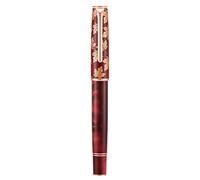 Hongdian N8 Red Acrylic Fountain Pen, Irdidium Long Blade Fine Nib Rose Gold Trim Maple Leaves Carving Cap, Smooth Writing Pen with Converter and Metal Pen Box Set