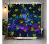Hongduo 3D Cannabis Herb Green Leaf Shower Curtain for Stalls Bathtubs Galaxy Star Space Bathroom Decor Shower Curtain Set Polyester Fabric Waterproof 120x180cm/48X71 Inch with Hooks
