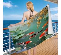 Hongduo 3D Cartoon Koi Microfibre Beach Towel Extra Large 100x200 cm, Chinese Style Lightweight Beach Towels for Adults, Absorbent, Quick Dry, Sand Free, Swimming, Travel, Bath