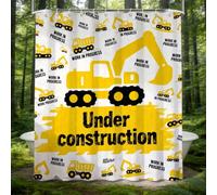Hongduo 3D Construction Truck Shower Curtain for Stalls Bathtubs Yellow Construction Vehicle Bathroom Decor Shower Curtain Set Polyester Fabric Waterproof 200x200cm/79X79 Inch with Hooks