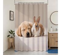 Hongduo 3D Dog & Rabbit Shower Curtain for Stalls Bathtubs Cute Bathroom Decor Shower Curtain Set Polyester Fabric Waterproof 180x180cm/71X71 Inch with Hooks