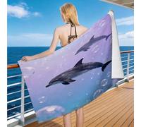 Hongduo 3D Dreamy Dolphin Printed Microfibre Beach Towel, Soft Quick Dry Absorbent Sand Free Bath Towel, Lightweight Ocean Animal Pool Towel for Adults Travel Swimming Sports, 70 x 150 cm