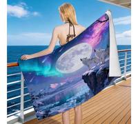 Hongduo 3D Dreamy Wolf Printed Microfibre Beach Towel, Soft Quick Dry Absorbent Sand Free Bath Towel, Lightweight Snow Mountain Pool Towel for Adults Travel Swimming Sports, 70 x 150 cm