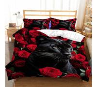 Hongduo 3D Panther Duvet Cover Sets Soft Microfiber Rose Bedding Sets with Zipper Quilt Cover Sets for Teens with 2 Pillowcase (230x220, King)