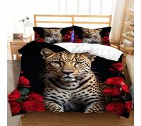 Hongduo 3D Panther Duvet Cover Sets Soft Microfiber Rose Bedding Sets with Zipper Quilt Cover Sets for Teens with 2 Pillowcase (230x220, King)