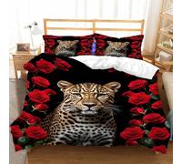 Hongduo 3D Panther Duvet Cover Sets Soft Microfiber Rose Flower Bedding Sets with Zipper Quilt Cover Sets for Teens with 2 Pillowcase (230x220, King)