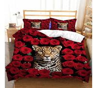 Hongduo 3D Panther Duvet Cover Sets Soft Microfiber Rose Love Bedding Sets with Zipper Quilt Cover Sets for Teens with 2 Pillowcase (230x220, King)
