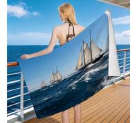 Hongduo 3D Sailing Microfibre Beach Towel Large 80x160 cm, Wave Lightweight Beach Towels for Adults, Absorbent, Quick Dry, Sand Free, Swimming, Travel, Bath