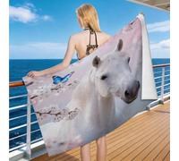 Hongduo 3D Snowy Horse Microfibre Beach Towel Extra Large 100x200 cm, Butterfly Blue Lightweight Beach Towels for Adults, Absorbent, Quick Dry, Sand Free, Swimming, Travel, Bath