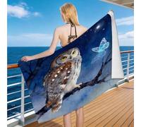 Hongduo Microfiber Quick Dry Beach Towel Cartoon Owls, 3D Cartoon Animal Print Beach Towels Absorbent Fast Drying Bath Towels, Travel Camping Gym Swimming Bathroom (100x200cm)