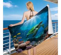 Hongduo Microfiber Quick Dry Beach Towel Sea Turtle, 3D Sea Creature Beach Towels Absorbent Fast Drying Bath Towels, Travel Camping Gym Swimming Bathroom (100x200cm)