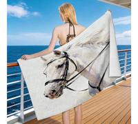 Hongduo Microfiber Quick Dry Beach Towel Snowy Horse, 3D Animal Print Beach Towels Absorbent Fast Drying Bath Towels, Travel Camping Gym Swimming Bathroom (80x160cm)