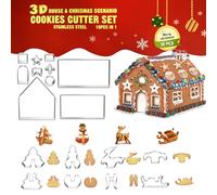 HONGECB 18PCS Christmas Cookie Cutters - Gingerbread House, Tree, Snowman, Sled and Reindeer Stereo décors kit, Santa's Love, Food-Safe Certified Stainless-Steel DIY Biscuit molds, House & 4 Décors