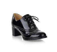 Honger Women's Mid Block Heel Lace-Up Brogues Pumps Vintage PU Leather Oxfords Dress Shoes, Black, 7 UK
