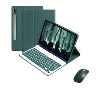 HongHeFu Accessories, Detachable Keyboard Built-in Pencil Holder Cover, PU+TPU Leather Stand Case compatible with Samsung Galaxy Tab S9 Plus 12.4 inch(Dark Green+Keyboard+Mouse)