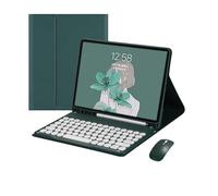 HongHeFu Accessories, Round Keycap Keyboard Pen Slot TPU Leather Case Suitable for Samsung Galaxy Tab S11 X730/X736B 2025(Dark green+keyboard2+mouse)