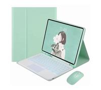 HongHeFu Accessories, Round Keycap Keyboard Pen Slot TPU Leather Case Suitable for Samsung Galaxy Tab S10 plus/S9FEplus/S8plus 12.4 inch(Green+touch backlit KB+mouse)