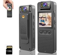 HONGHOO - 128GB Pocket Camcorder, Body Cameras with Audio and Video Recording.180° Rotatable Lens True HD 1080P 1.4" Screen to Play Body Camera for