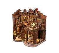 Honghuang Decorative Book Nook Wooden Model with LED Light, Miniature Architectural Display for Bookshelf Insert, Home Library and Office Decor for Adults Book Hall