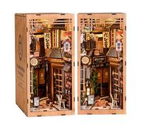 Honghuang DIY Wooden Japanese Book Nook Kit Miniature Shelf Insert Model The Alley Waiting for The Cat Bookend 3D Puzzle Adults Home Decor Gift Color5