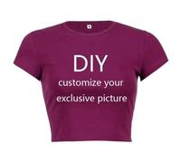 Honghuang Personalized Summer Short Sleeve O Neck Custom Logo/Foto DIY Women Crop Tops Fashion T-Shirt Color8,S