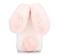 HongHushop Cute Rabbit Case Plush Cover for Samsung Galaxy A70 Case Super Soft Warm Fluffy Furry Bunny Ears Shockproof Back Case Cover Chic Bling Crystal Diamond Bowknot Case -White pink