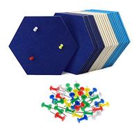 HonGien 21Pcs Hexagone Felt Pin Board, Self-Adhesive Notice Boards, Self Adhesive Bulletin Tiles with 30 Multi-Color Push Pins for Home Office DIY Wall Decor, 17.5x15cm (Deep Blue/Light Blue/White)