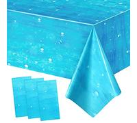 HonGien 3Pcs Blue Sea Style Table Covers,Disposable Tablecloth,Ocean Waves Rectangular Plastic Cover for Birthday Christmas Party Supplie,Home Decorations,Outdoor Picnic,54 x 108 inches