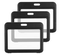 HonGien 3PCS ID Badge Holder with Double-Sided Windows Pass Holder Card Protector Pouch, for ID Card, Office, School,Employee Pass Holder (Black)