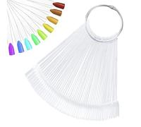 HonGien Nail Colour Display Tips Clear Nail Swatch Sticks Salon Nail Samples Sticks for Art Design Practice with Metal Ring False Nail Tips Polish Practice (Square Shape)
