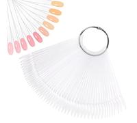 HonGien Nail Colour Display Tips Clear Nail Swatch Sticks Salon Nail Samples Sticks for Art Design Practice with Metal Ring False Nail Tips Polish Practice (Round Shape)