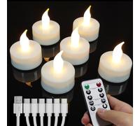 HONGJINGCHEN Rechargeable Candles Tea Lights with Remote Timer,Battery Operated Flameless LED Tea Lights Candles with USB Rechargeable for Halloween,Christmas,Weddings,Birthdays 6-Pack