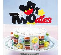 Hongkai Mickey Mouse Two Birthday Cake Cupcake Toppers Minnie Twodles Cake Toppers Picks for 2nd Toddlers Baby Boy Girl Decorations Two Years Old Happy Birthday Party Supplies