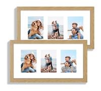 Hongkee 10x20 Picture Frame Set of 2, Natural Oak Wood Frame with Real Glass Collage Frame, Display Pictures Three 5x7 With Mat or 10 x 20 Without Mat - Horizontal or Vertical Wall Mounting