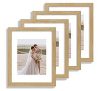 Hongkee 11x14 Picture Frame Set of 4, Made of Glass and Natural Oak Wooden Frame, Display 8x10 Pictures with Mat or 11 x 14 Posters without Mat for Wall Mounting, Gallery Photo Frames