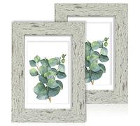 Hongkee 4x6 Picture Frame Set of 2, Made of Real Glass and Sage Green Wooden Frame - Display Pictures 3.5x5 with Mat or 4x6 Without Mat, 4 by 6 Photo Frame for Wall or Tabletop Display