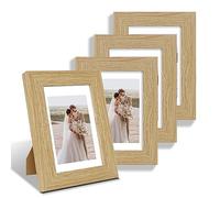 Hongkee 4x6 Picture Frame Set of 4, Made of Real Glass and Natural Oak Wooden Frame, 4 by 6 Photo for Wall or Tabletop - Display Picture 3.5x5 with Mat or 4x6 Without Mat