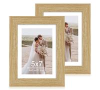 Hongkee 5x7 Picture Frame Set of 2, with Real Glass and Rustic Wood Frame,with Mat - Wall or Tabletop Display...