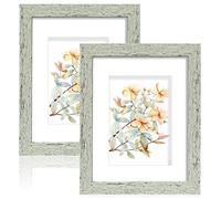 Hongkee 8x10 Picture Frame Set of 2, Made of Real Glass and Sage Green Wooden Frame - Display Picture 5x7 with Mat or 8x10 Without Mat, 8 by 10 Photo for Wall or Tabletop