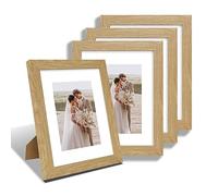 Hongkee 8x10 Picture Frame Set of 4, Made of Real Glass and Natural Oak Wooden Frame, 8 by 10 Photo for Wall or Tabletop - Display Picture 5x7 with Mat or 8x10 Without Mat